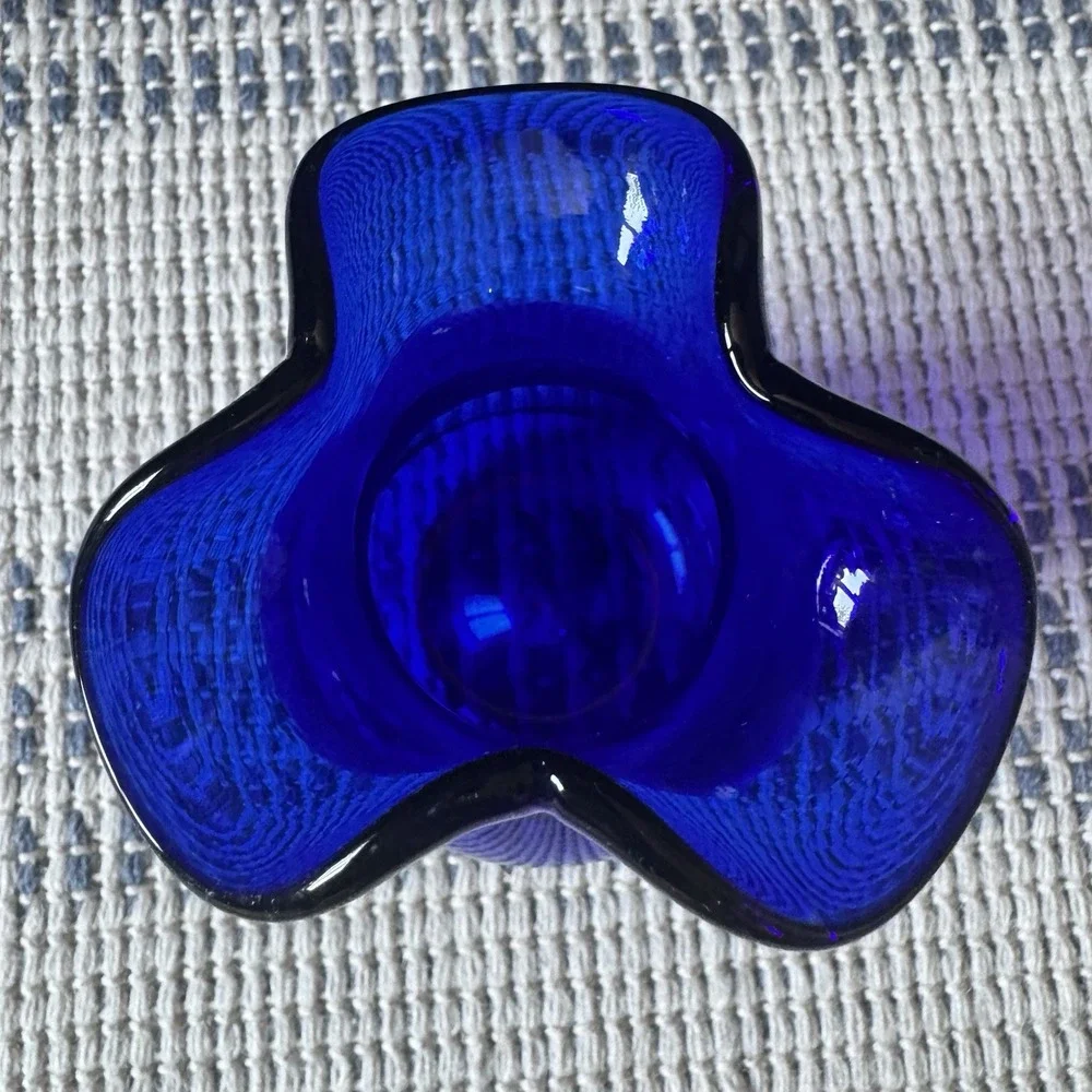 Stunning Vintage Cobalt Blue Ruffled Rim Glass Vase With Bottom Pontil Marking